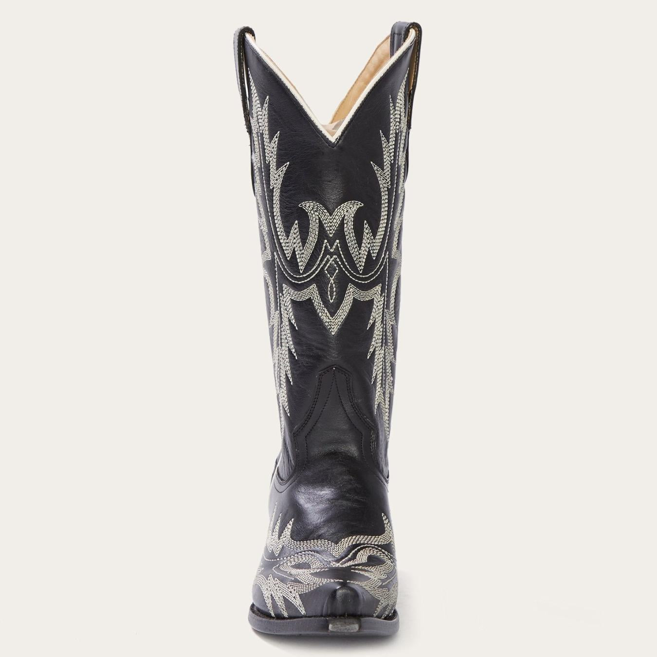 Women Western Stetson Tina Black & White Flame Embroidered Cowboy Boot Black