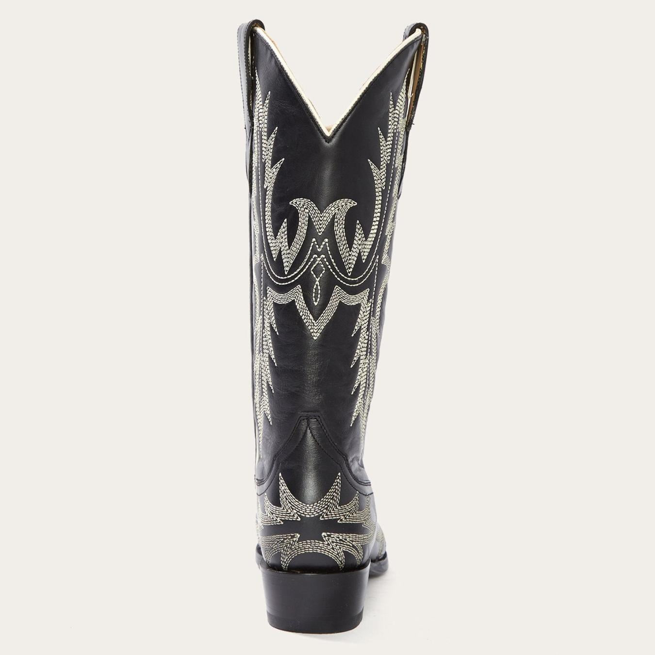Women Western Stetson Tina Black & White Flame Embroidered Cowboy Boot Black