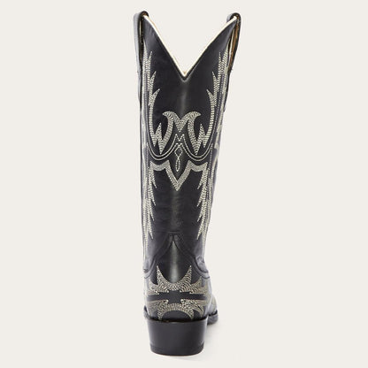 Women Western Stetson Tina Black & White Flame Embroidered Cowboy Boot Black