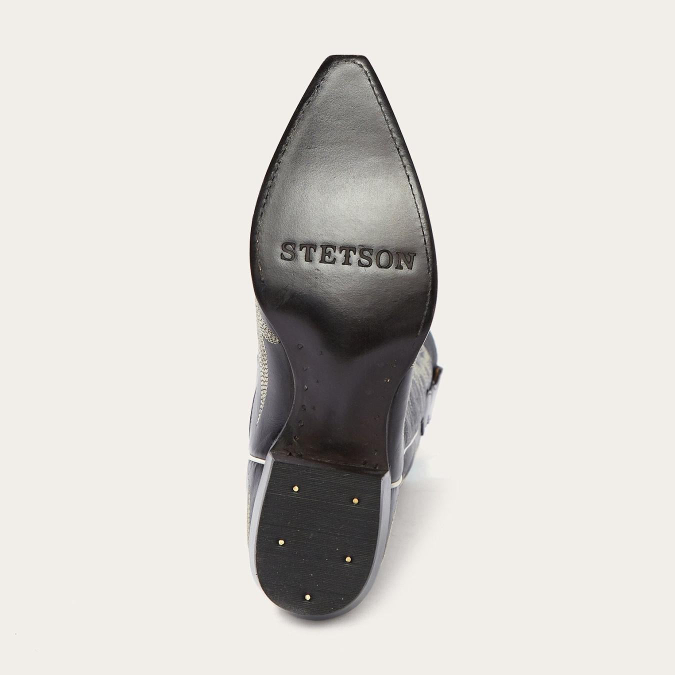 Women Western Stetson Tina Black & White Flame Embroidered Cowboy Boot Black