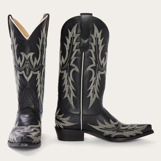 Women Western Stetson Tina Black & White Flame Embroidered Cowboy Boot Black